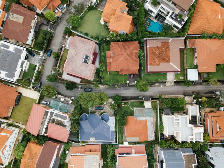 ariel view of home roofs
